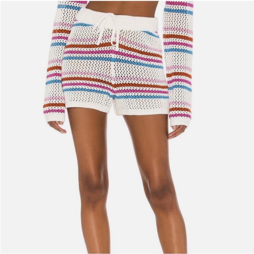 L*Space On The Horizon Crochet Knit Shorts Cover Up Cream Pink Blue Red